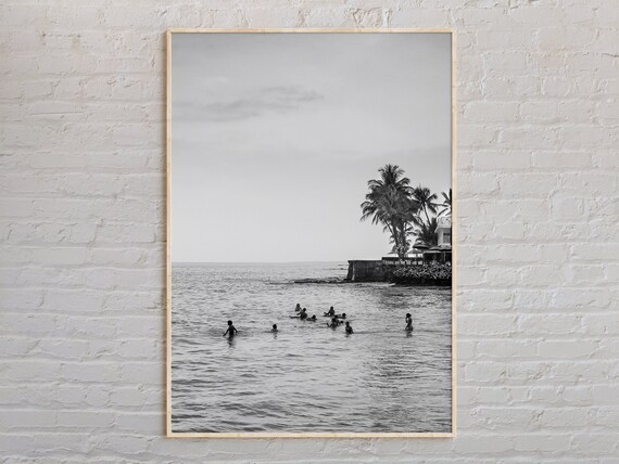 Kailua-Kona Black And White Beach Swimmers Poster Hawaii Palm Coast Photo