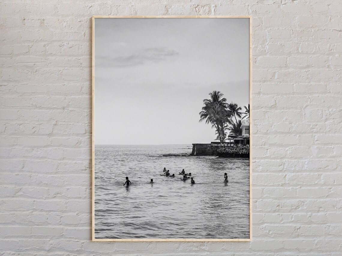 Kailua-Kona Black And White Beach Swimmers Poster Hawaii Palm Coast Photo