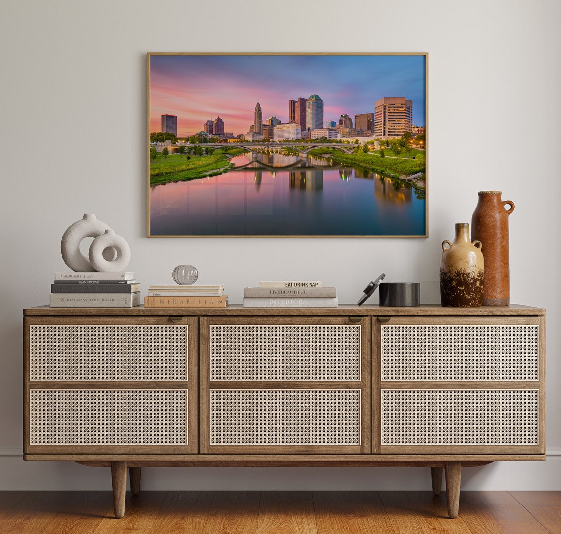 Columbus Ohio Skyline Sunset River Reflection City Landscape Poster - Image 4