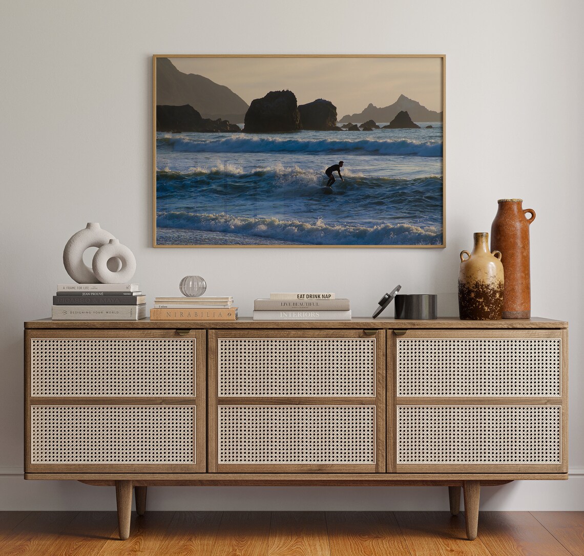 Pacifica California Surfer Sunset Wave Rocky Coastline Photo Poster - Image 4