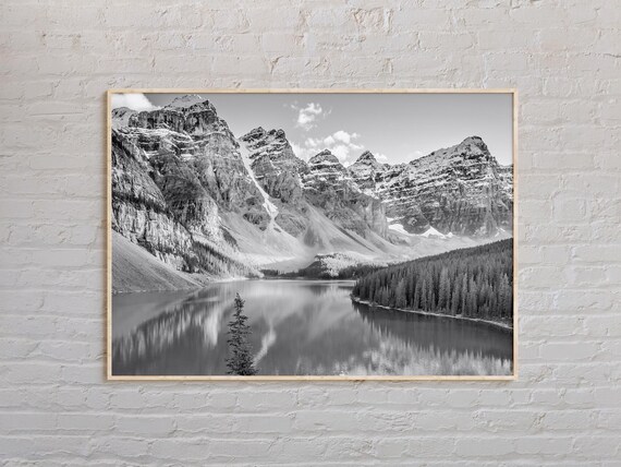 Snowy Canadian Rockies Mountain Lake Mirror Reflection Landscape Poster