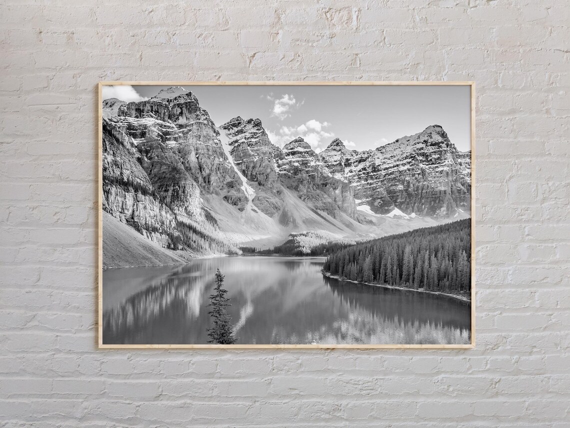 Snowy Canadian Rockies Mountain Lake Mirror Reflection Landscape Poster
