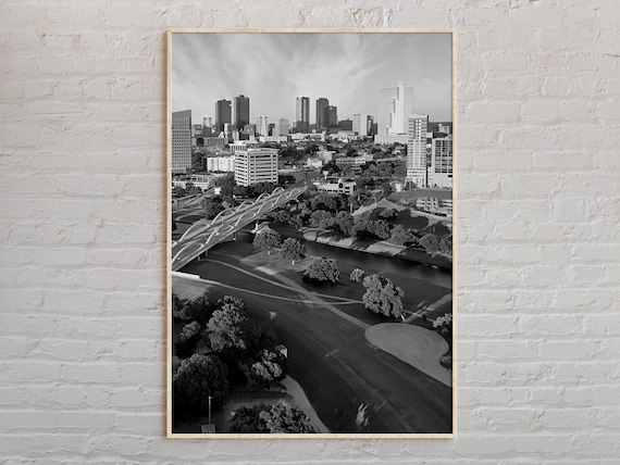 Fort Worth Skyline Black And White Texas River City Photo Poster