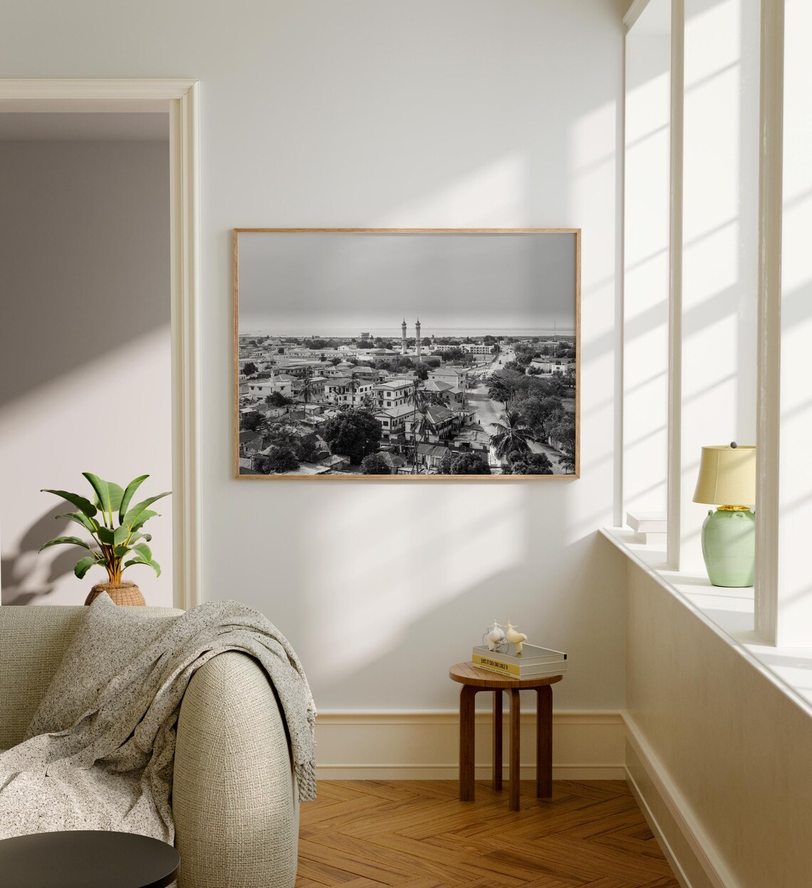 The Gambia Coastal Town Twin Minaret Mosque Black and White Poster - Image 5