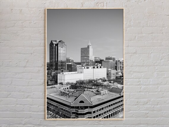 Black And White Raleigh North Carolina Downtown Skyline Photo Poster