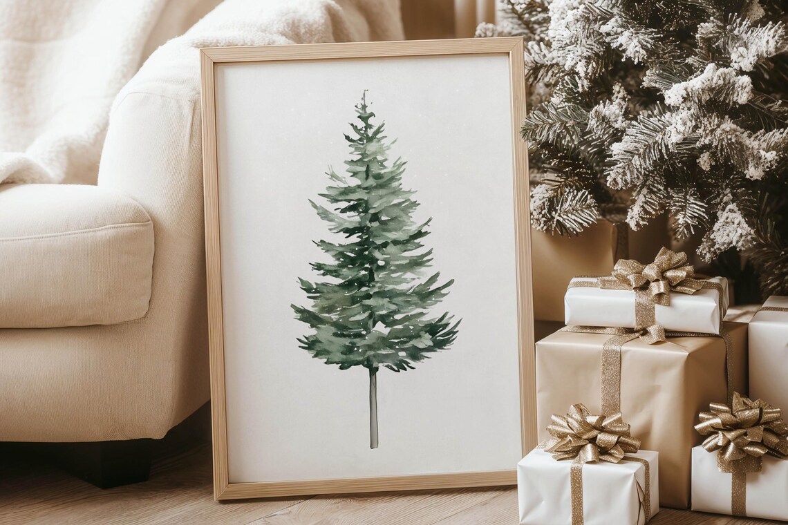 Classic Watercolor Evergreen Pine Tree Branch Winter Holiday Poster - Image 2