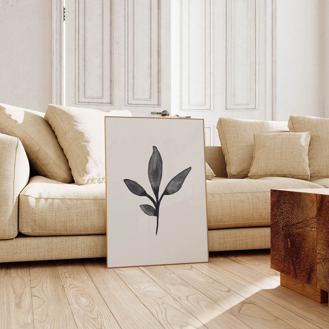 Minimalist Black Watercolor Leaf Branch Botanical Art Poster - Image 5