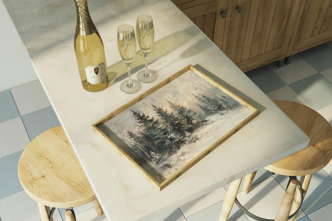 Vintage Winter Pine Forest Snow Landscape Painting Moody Poster - Image 3