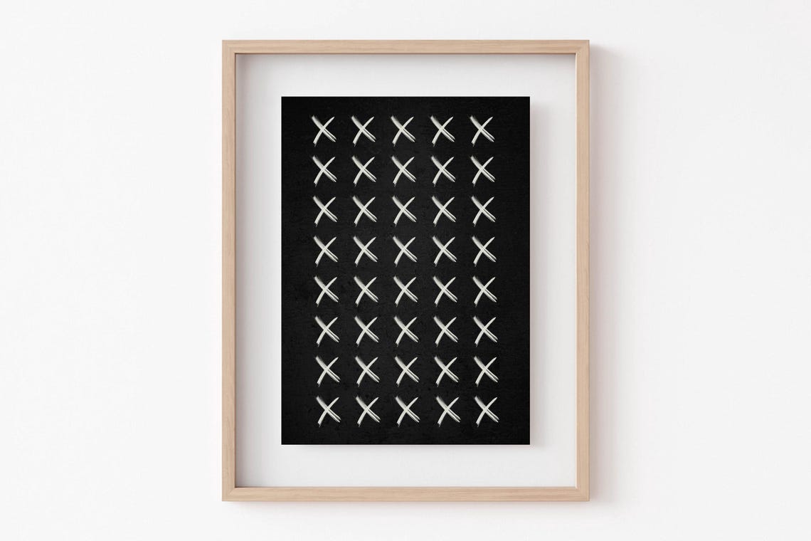 White X Marks Pattern On Black Minimalist Halloween Wall Decor Print - Image 6