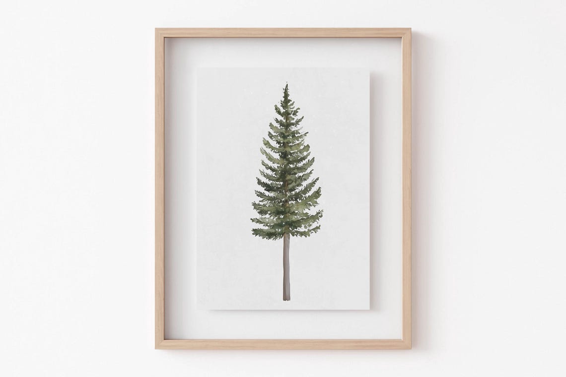 Tall Slender Watercolor Pine Tree Minimal Winter Wall Poster - Image 2
