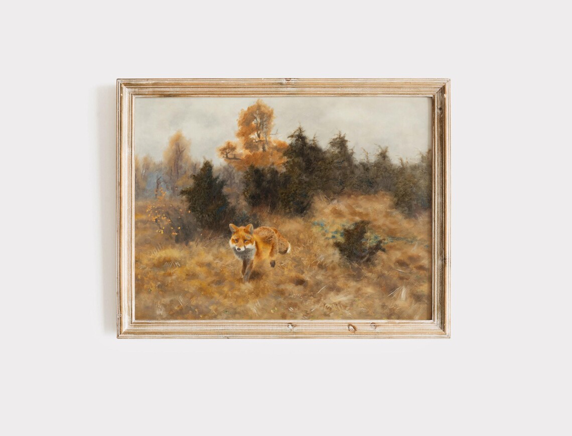 Vintage Fox Oil Painting Golden Autumn Woodland Landscape Poster - Image 3
