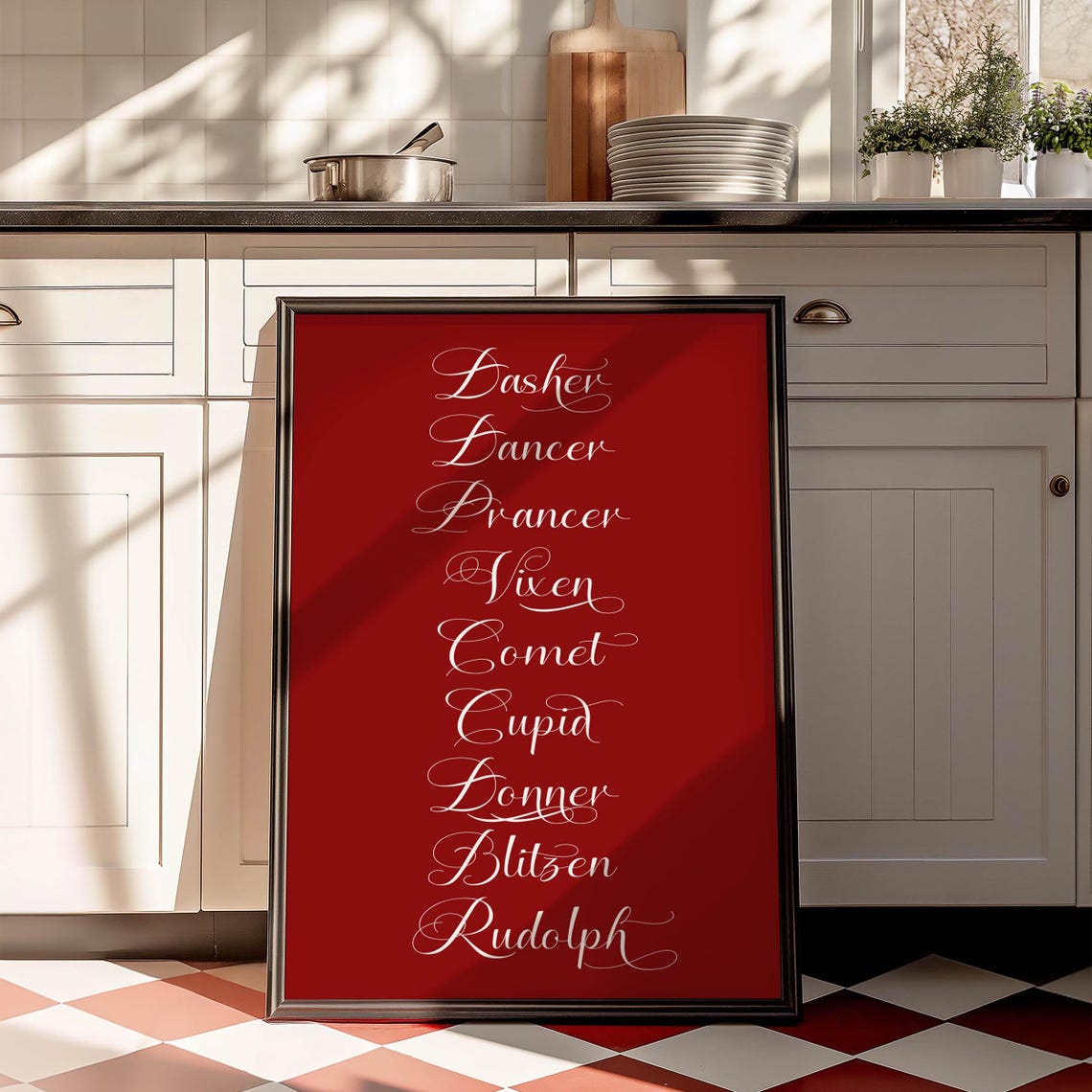 Classic Santa Reindeer Names Red Christmas Typography Script Poster - Image 4