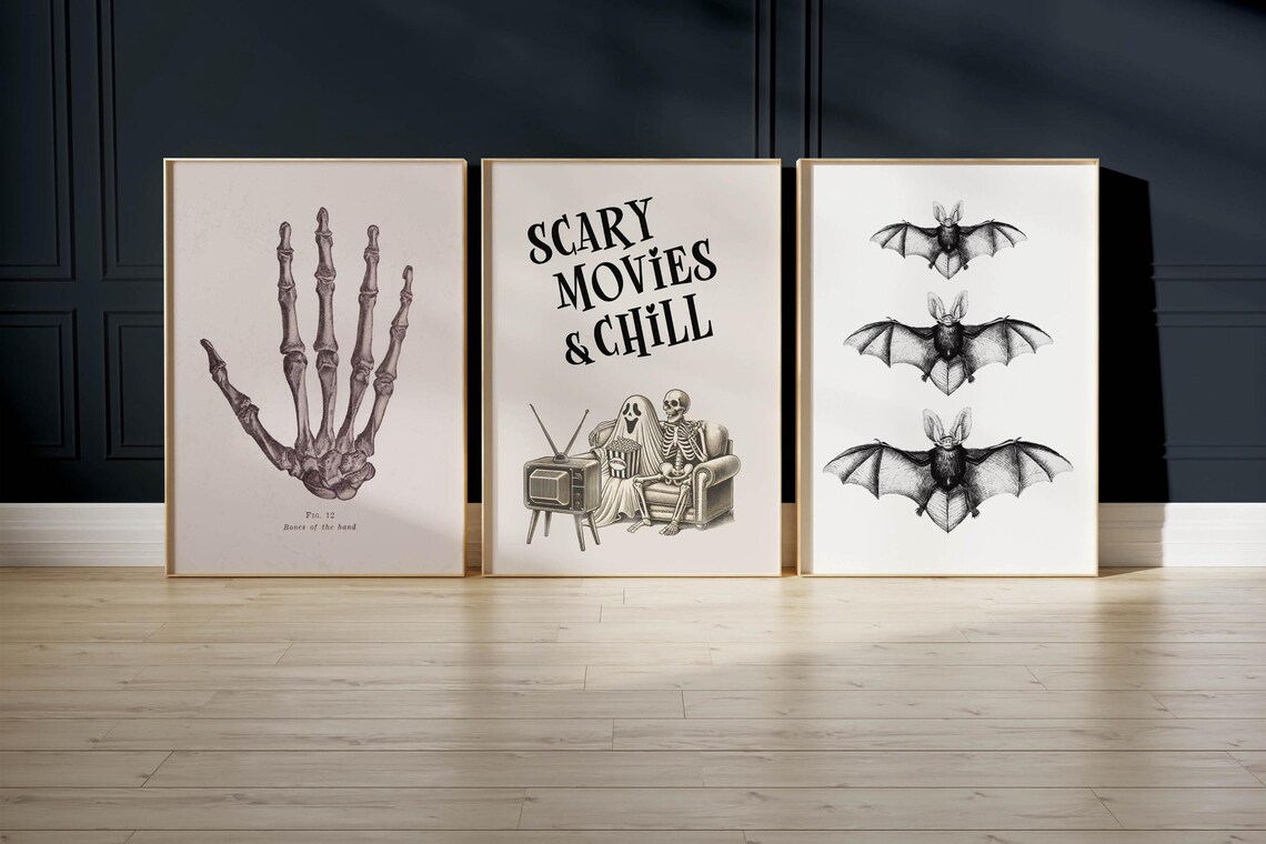 Scary Movies And Chill Ghost And Skeleton Movie Night Poster - Image 4