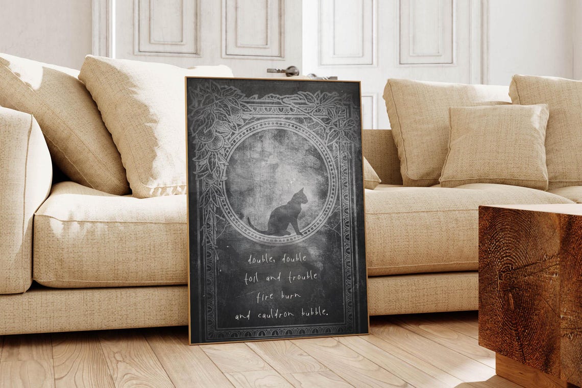 Black Cat Moon Gothic Halloween Shakespeare Witch Quote Poster - Image 5