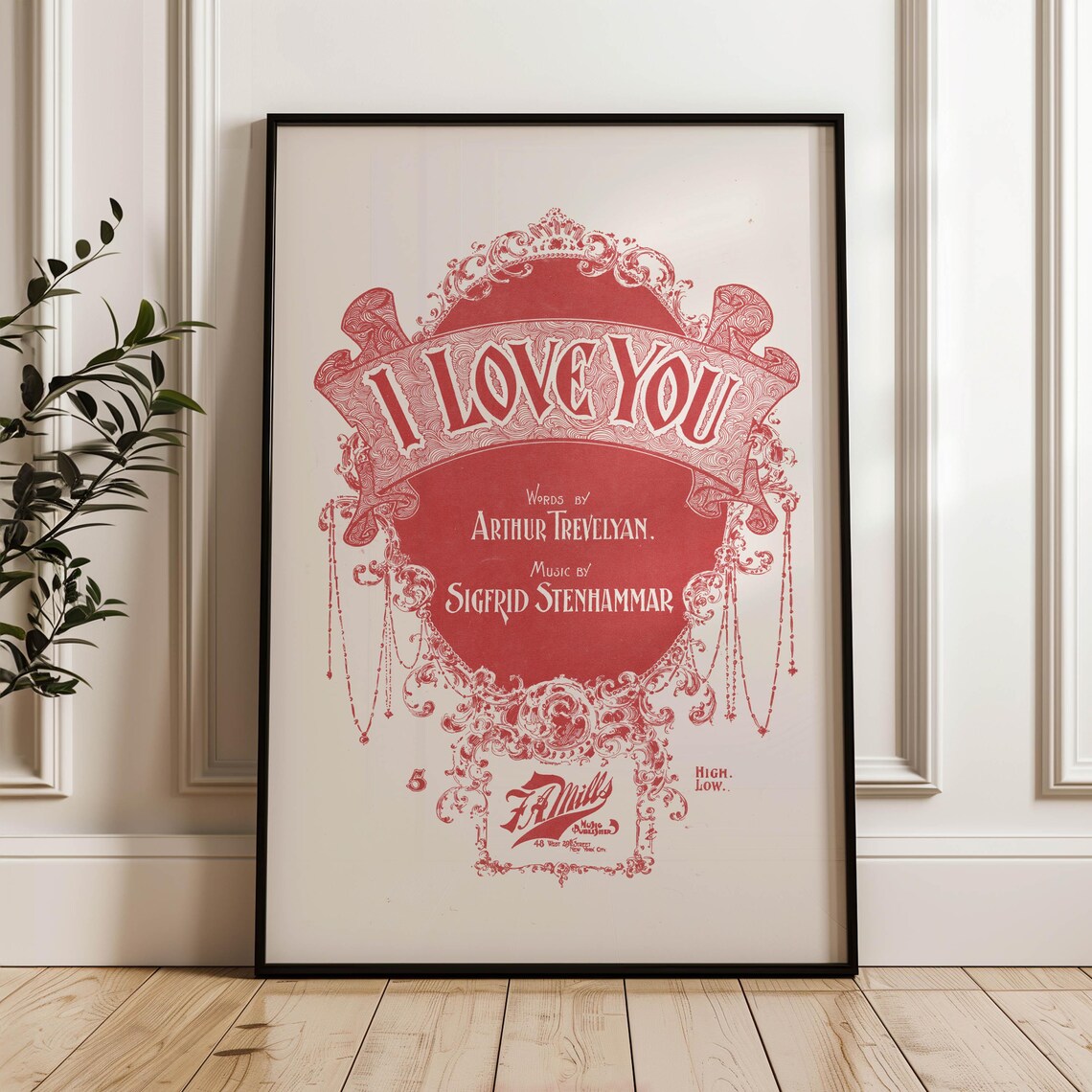 I Love You Ornate Red Antique Sheet Music Cover Valentine Art Poster - Image 4