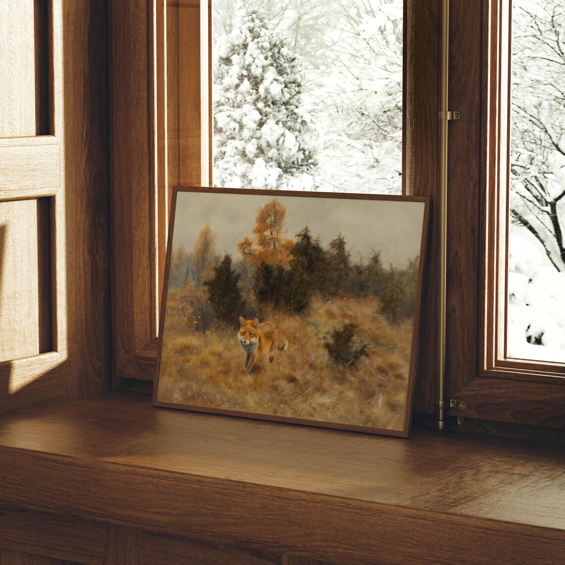 Vintage Fox Oil Painting Golden Autumn Woodland Landscape Poster - Image 2