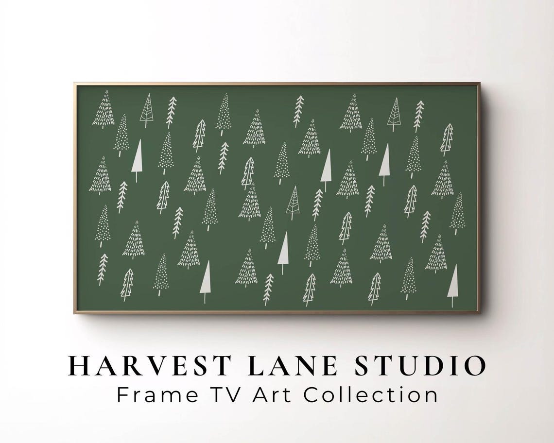 Minimalist White Tree Pattern Green Bold Wide Holiday Art Poster - Image 6