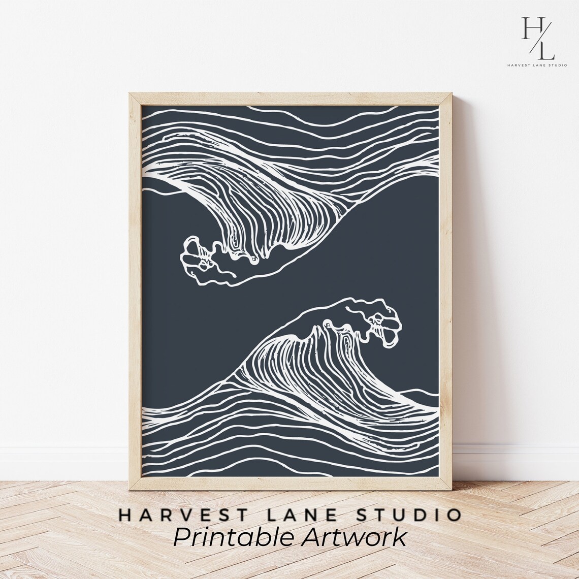 Stylish Japanese Ocean Wave Line Art Navy Minimalist Coastal Poster - Image 5