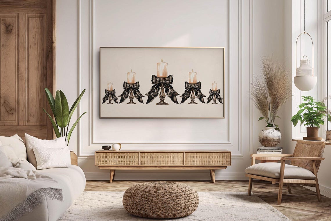 Elegant Candle Holders With Black Bows Christmas Candlelight Poster - Image 2