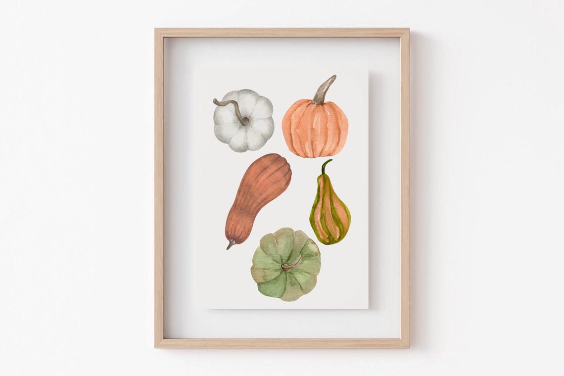 Watercolor Pumpkins And Fall Gourds Minimalist Autumn Art Poster - Image 5