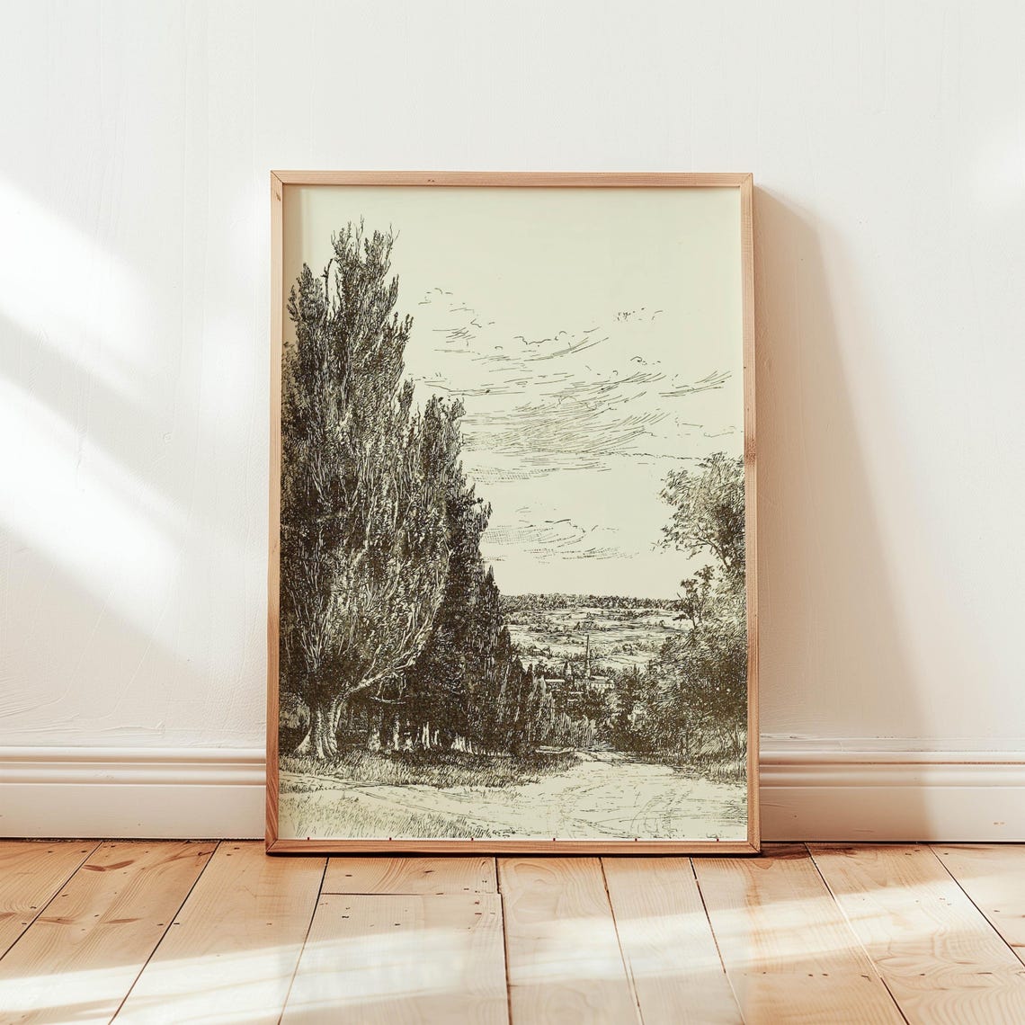 Vintage Sepia Poplar Trees Lane Landscape Rustic Engraving Poster - Image 6