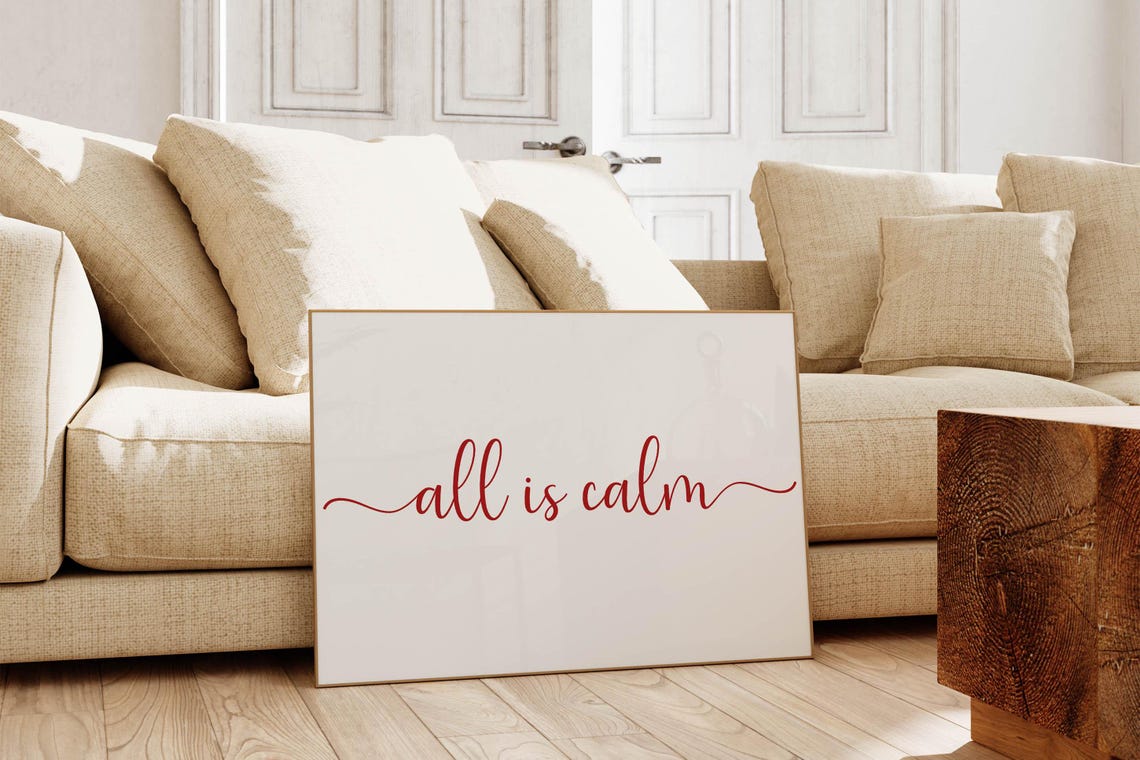 All Is Calm Red Script Christmas Holiday Minimalist Wall Poster - Image 4