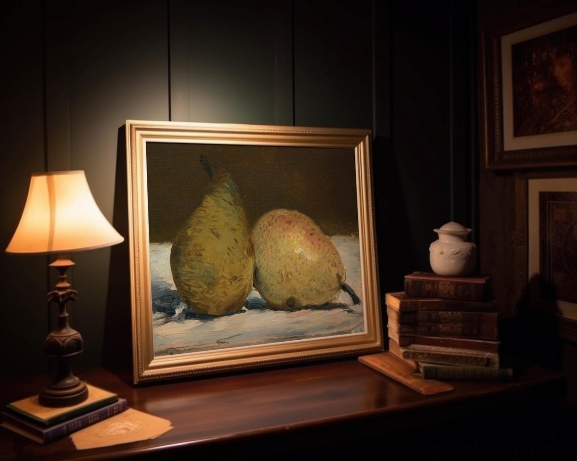 Two Pears Classic Oil Painting Still Life Rustic Kitchen Poster - Image 5
