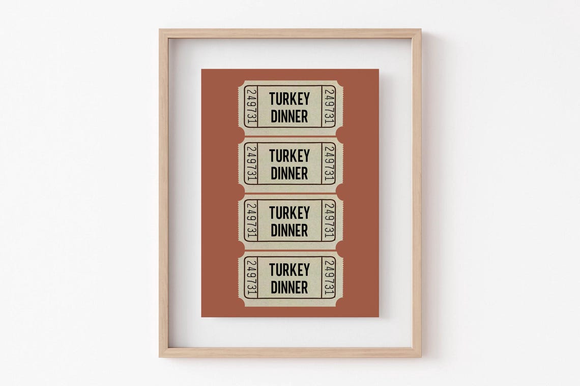 Turkey Dinner Ticket Stub Art Burnt Orange Thanksgiving Poster - Image 6