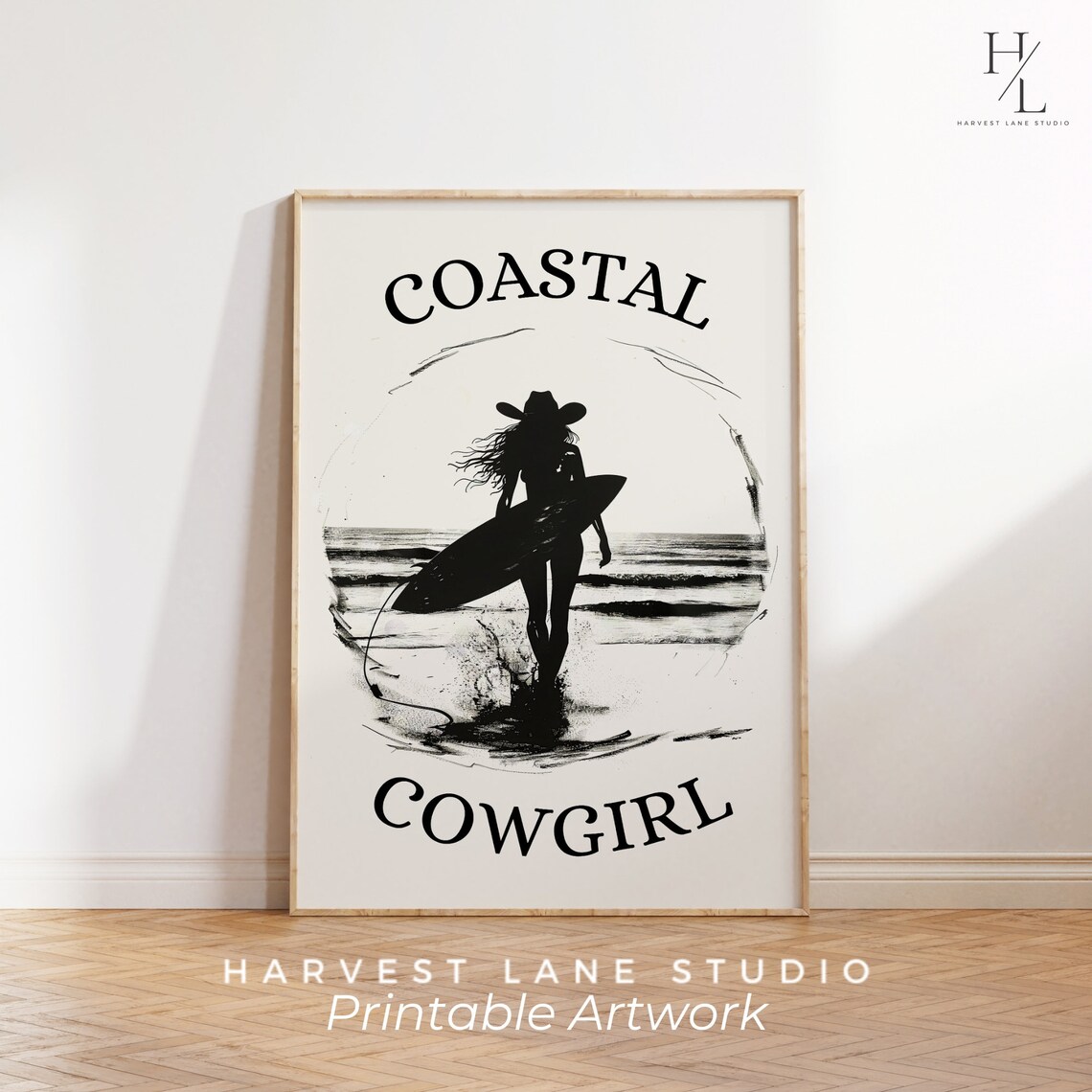 Coastal Cowgirl Bold Surfer Silhouette Beach Western Art Poster - Image 6