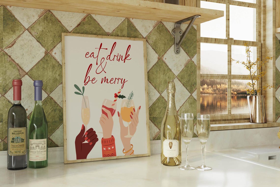 Eat Drink and Be Merry Holiday Christmas Cocktail Cheers Bar Poster - Image 4