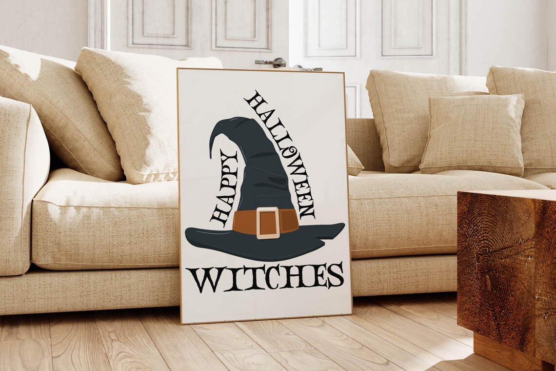 Happy Halloween Witches Vintage Witch Hat Spooky Season Poster - Image 5