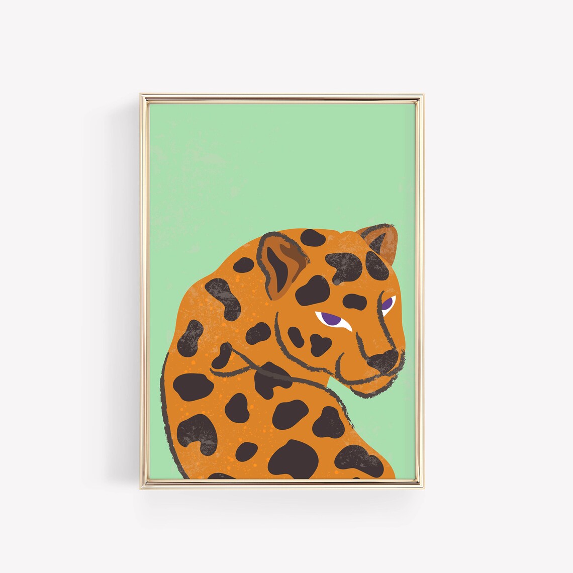 Funky Leopard Illustration Mint Green Trendy Animal Art Poster