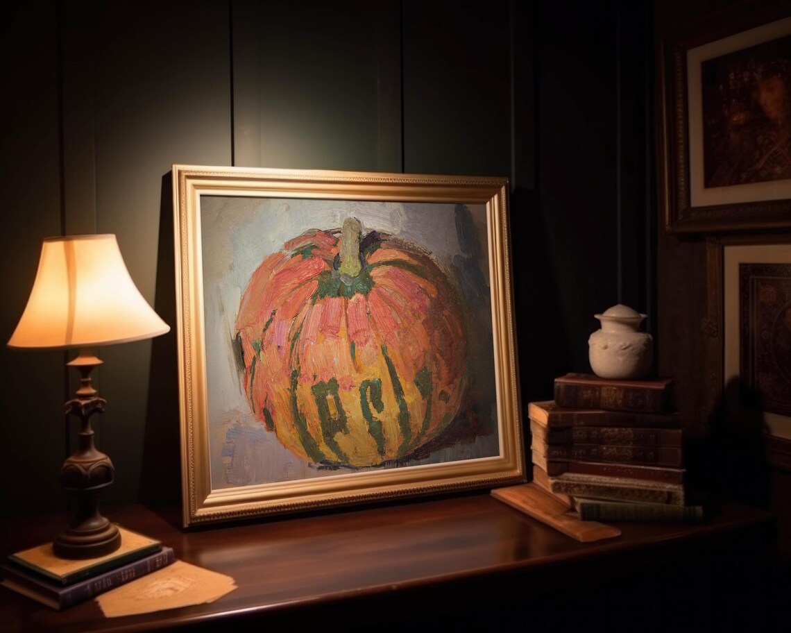 Pumpkin Oil Painting Fall Autumn Harvest Impressionist Rustic Wall Poster - Image 4