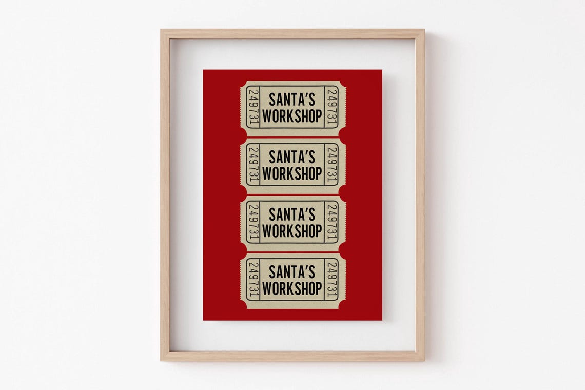 Santas Workshop Vintage Ticket Stub Art Red Christmas Poster - Image 2