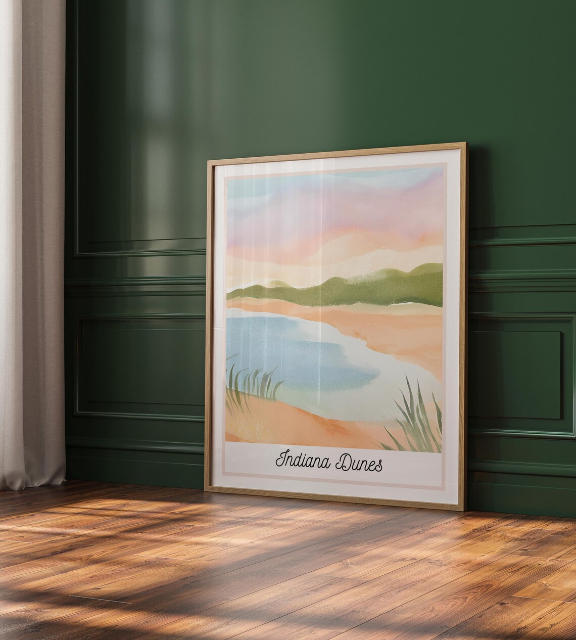 Indiana Dunes National Park Watercolor Beach Sunset Landscape Poster