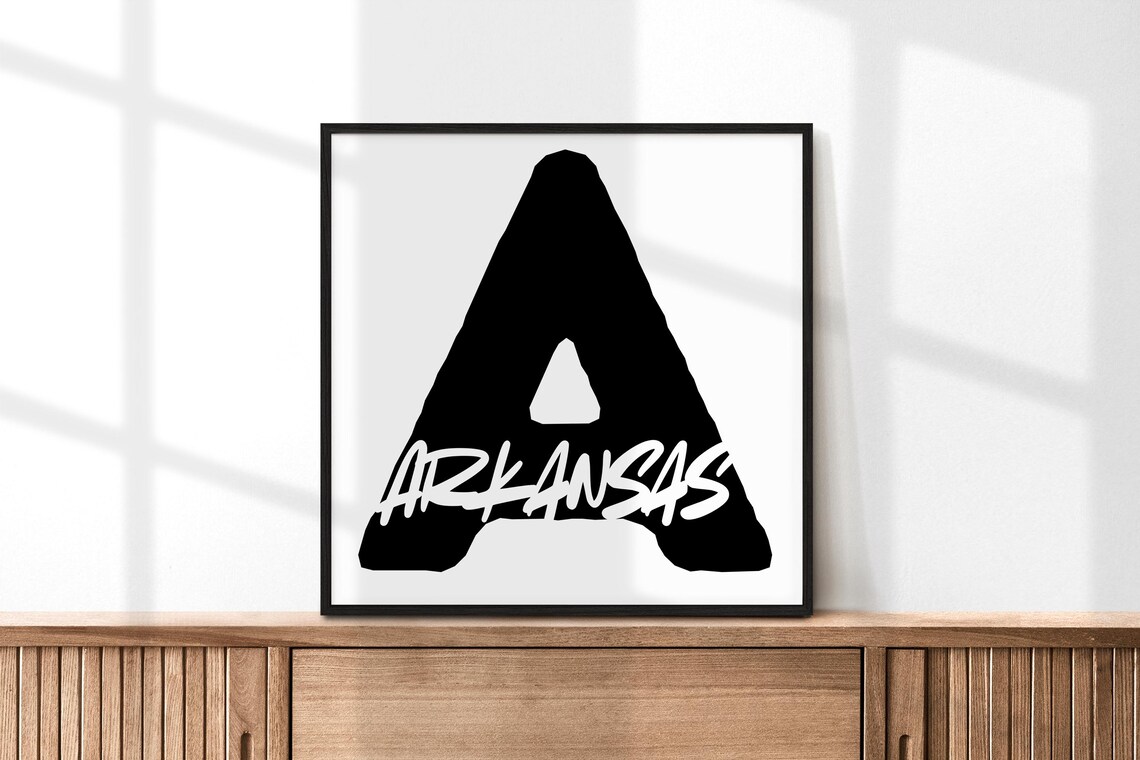 Arkansas Letter A Typography Poster Minimalist Black White State Wall Decor