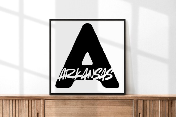 Arkansas Letter A Typography Poster Minimalist Black White State Wall Decor