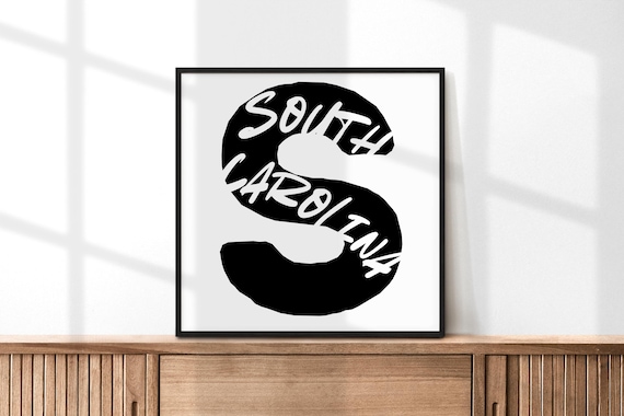 South Carolina State Large Letter S Black White Minimalist Print Wall