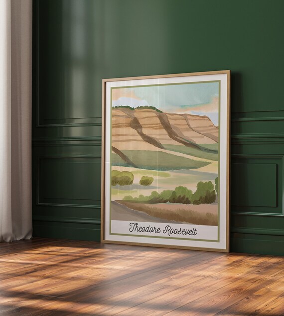 Theodore Roosevelt National Park Badlands Watercolor Travel Poster