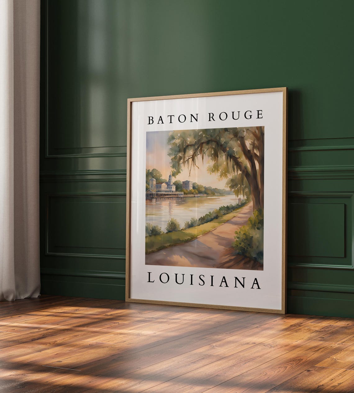 Baton Rouge Louisiana Watercolor Print Riverside City Art Wall Decor Landscape