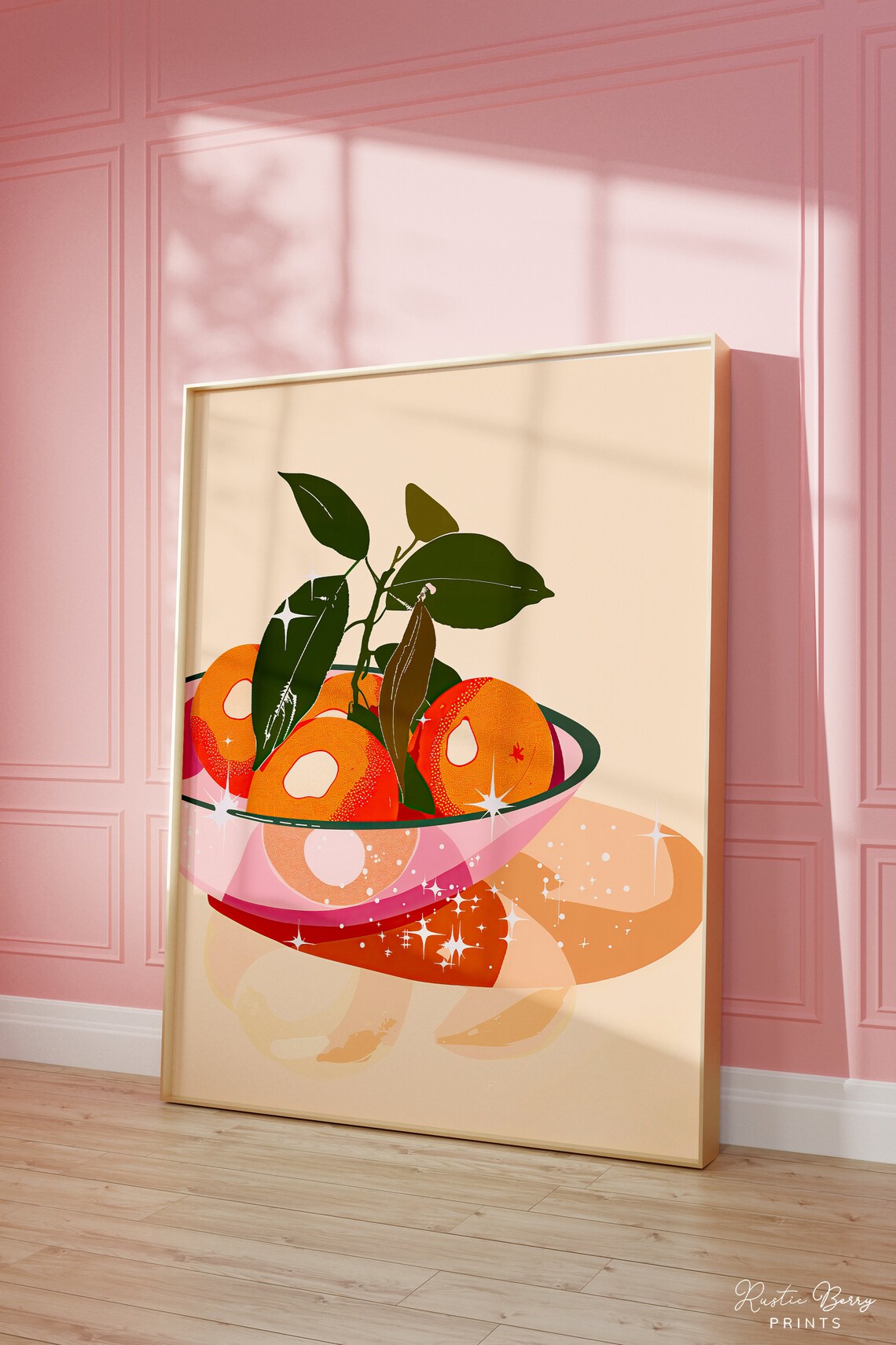 Pink Bowl Of Oranges Citrus Still Life Preppy Kitchen Wall Art Poster
