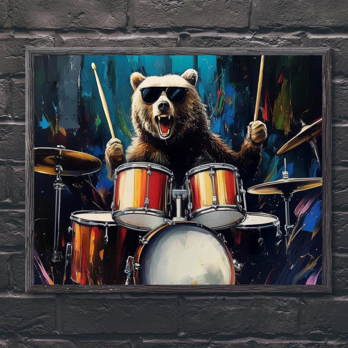 Bear Playing Drum, Funny Rock N Roll Poster