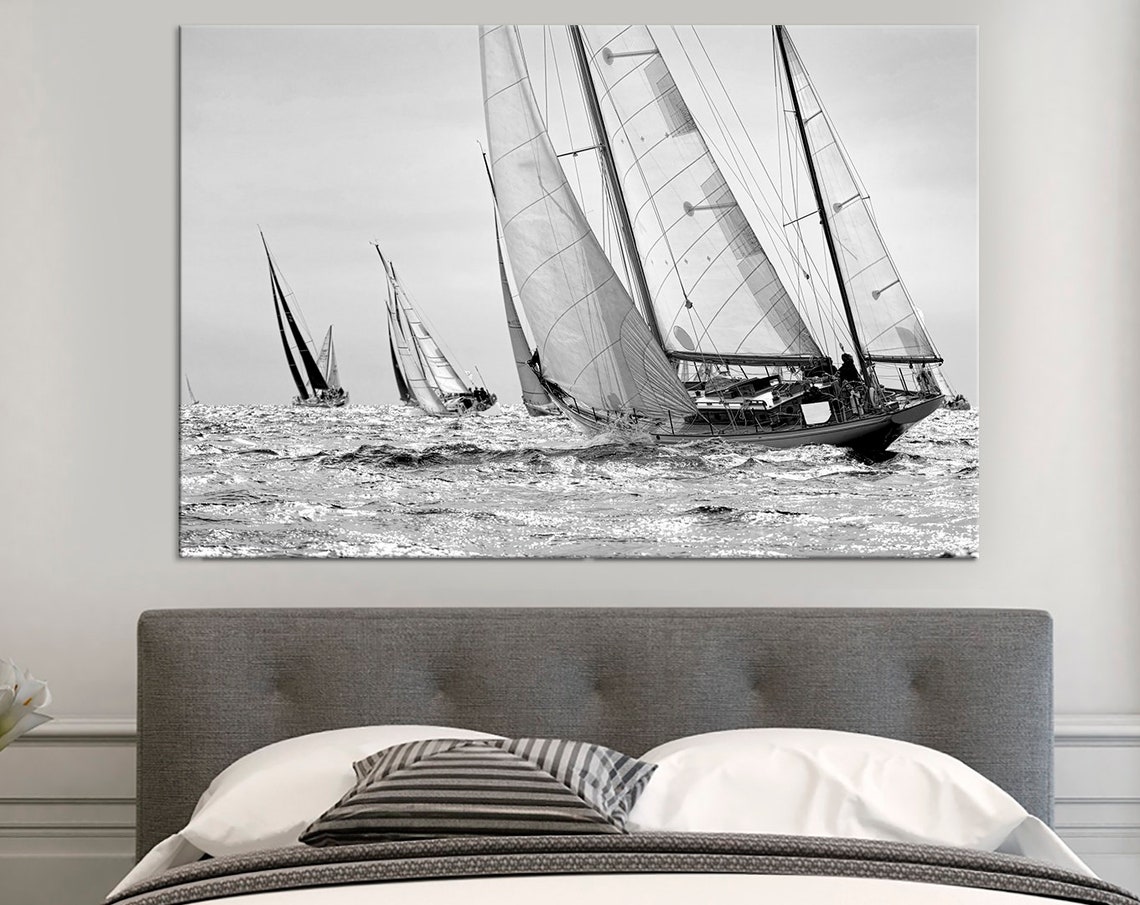 Black White Sailboat Regatta Ocean Racing Photography Poster