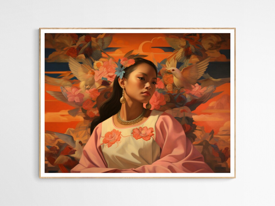 Filipina Woman Floral Sunset Portrait Filipino Heritage Art Print