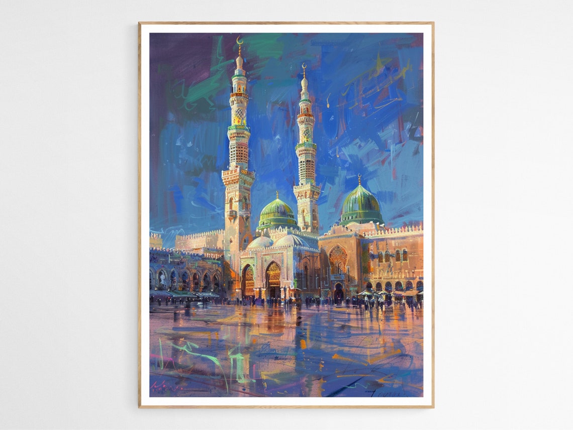 Masjid Al Nabawi Prophets Mosque Vibrant Islamic Religious Art Poster
