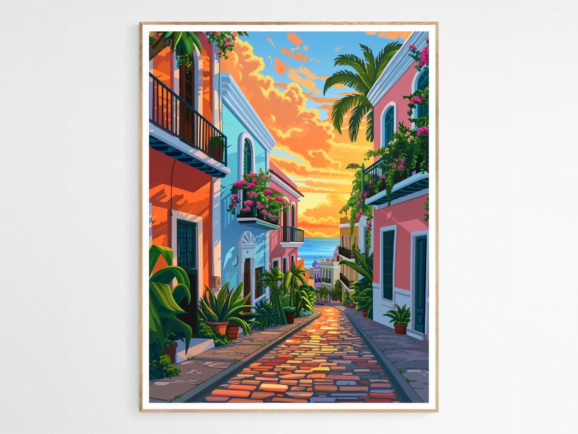 Old San Juan Travel Poster, Puerto Rican Street Scene