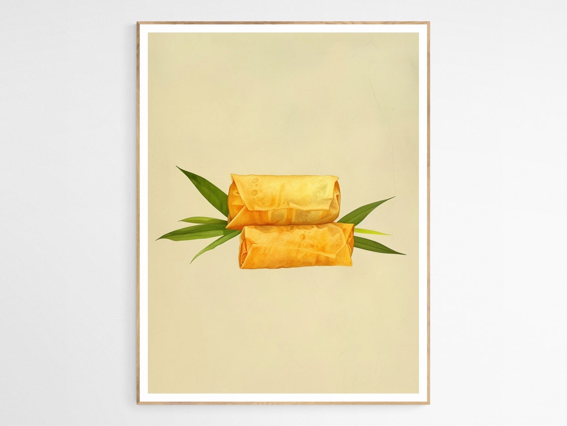 Minimalist Stacked Lumpia Rolls with Bamboo Leaves Art Poster