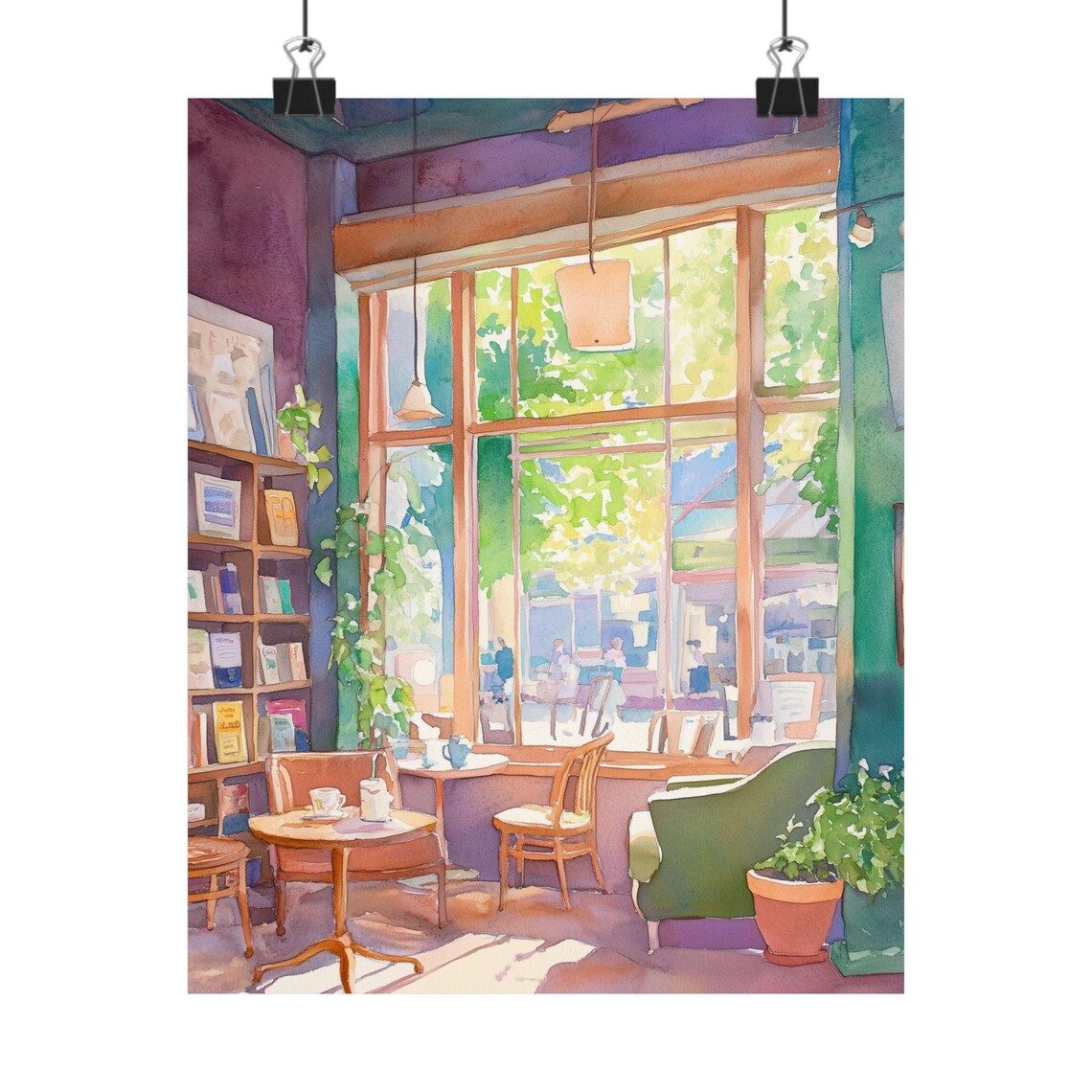Bookstore Cafe Watercolor Art Print, Reading Nook