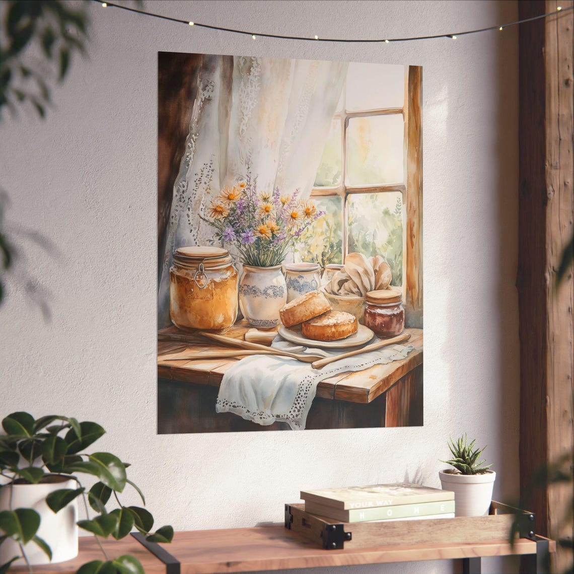 Country Kitchen Still Life with Bread and Jam by a Window Poster - Image 3