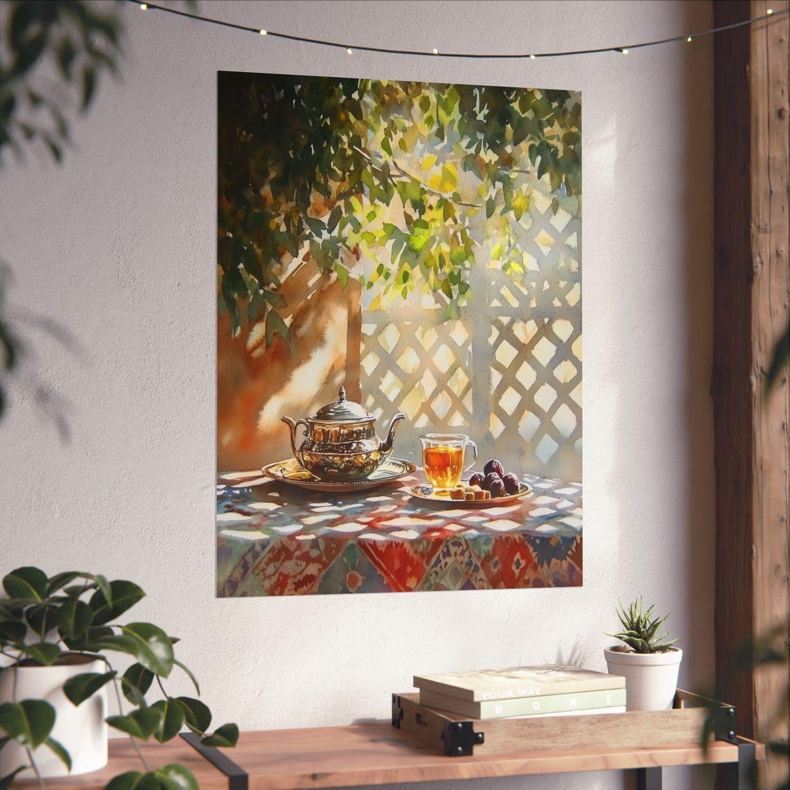 Moroccan Mint Tea Silver Teapot Sunlit Still Life Watercolor Poster - Image 6